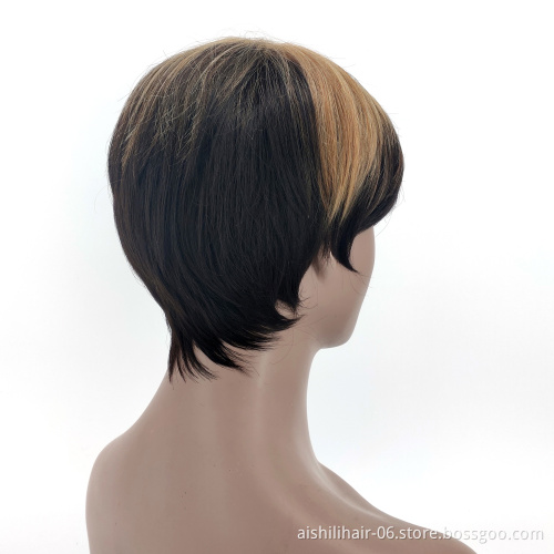 Aishili wholesale black mixed brown short straight bob hair wigs Synthetic wigs for black women